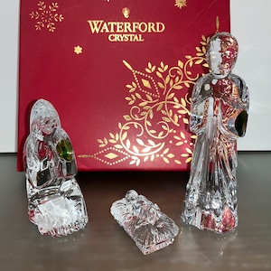 Vintage Waterford Nativity Holy Family, Signed Waterford 40021222 Nativity Figures, Waterford Nativity Family Mary Joseph Jesus, in Box