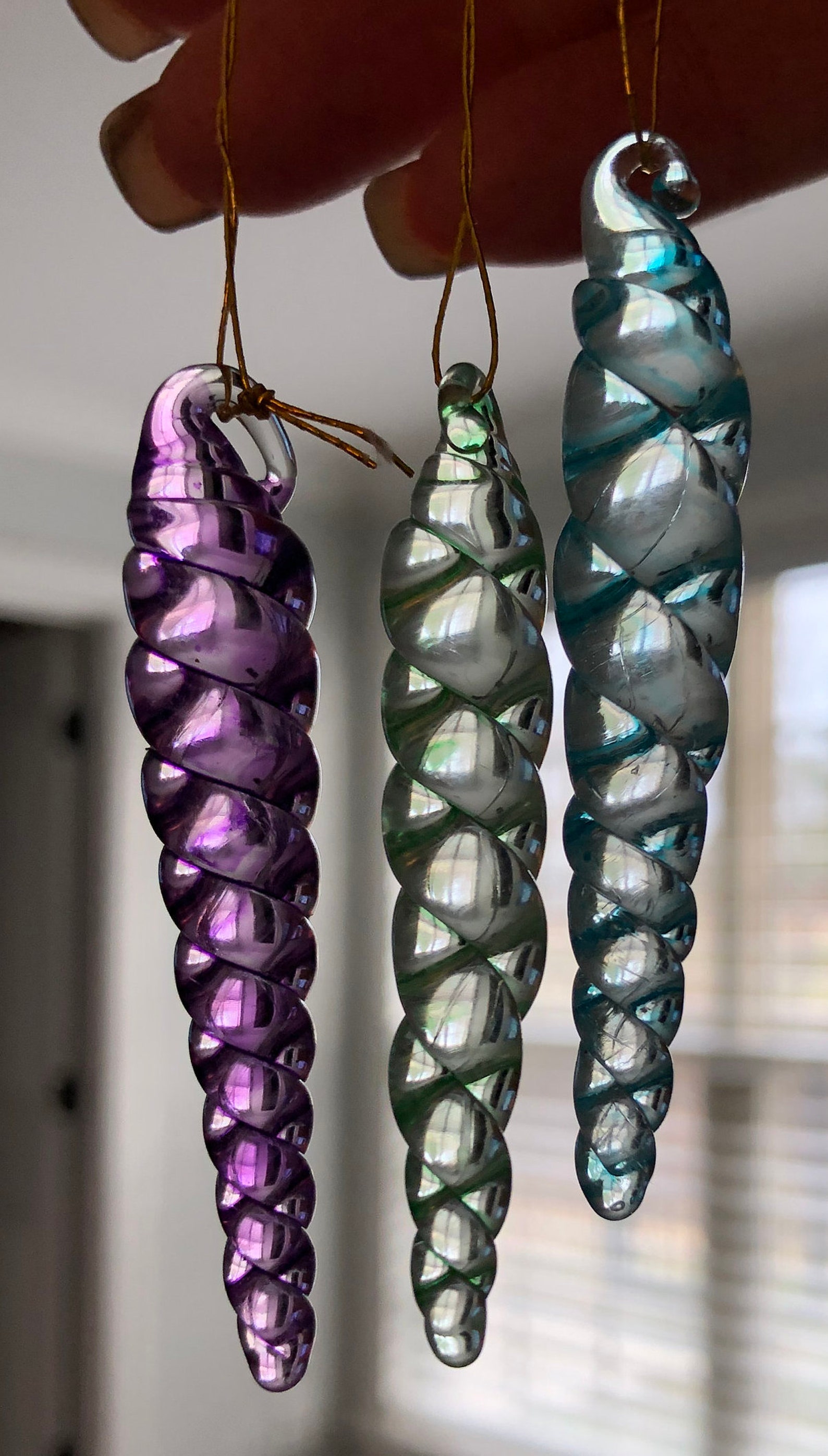 3 Vintage Art Glass Icicle Ornaments Handmade Glass Twisted Etsy