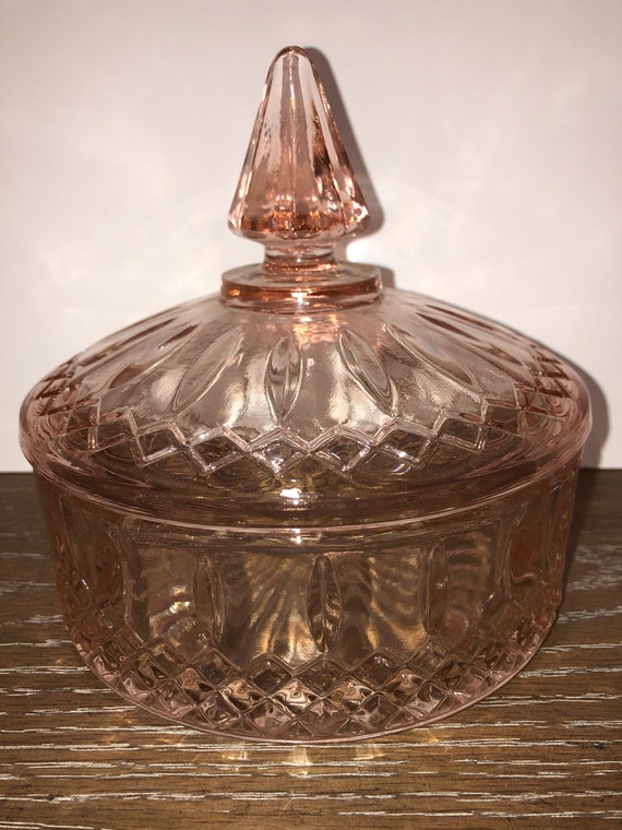 Home & Living Vintage Pink Etched Candy Dish Retro Home Decor 2 x 8 3