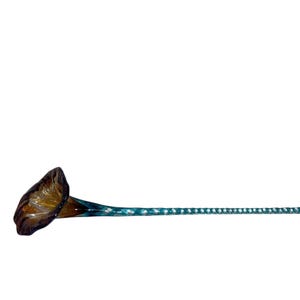 Art Glass 21&quot; Long Stem Flower, Hand Blown Turquoise Gold Flower Vessel, Art Glass Spiral Stem Flower,  Long Stem Flower, Mint