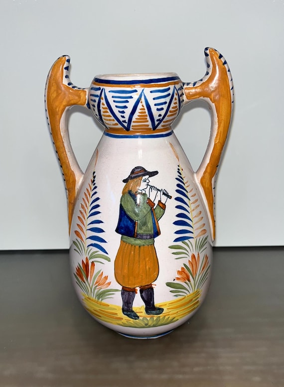 Vintage Henriot Quimper Breton Man Vase, French Quimper 9