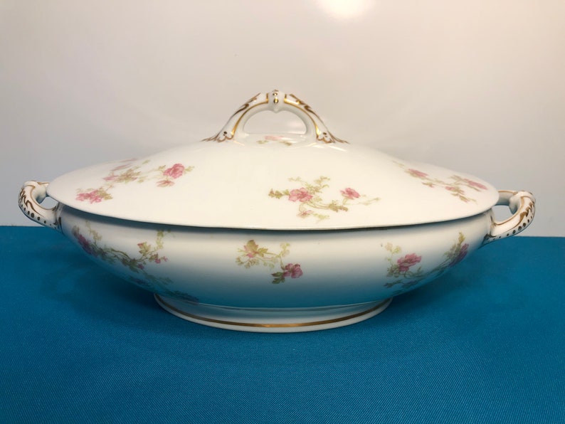 Antique Haviland Limoges Pink Roses Lidded Oval Serving Bowl Etsy