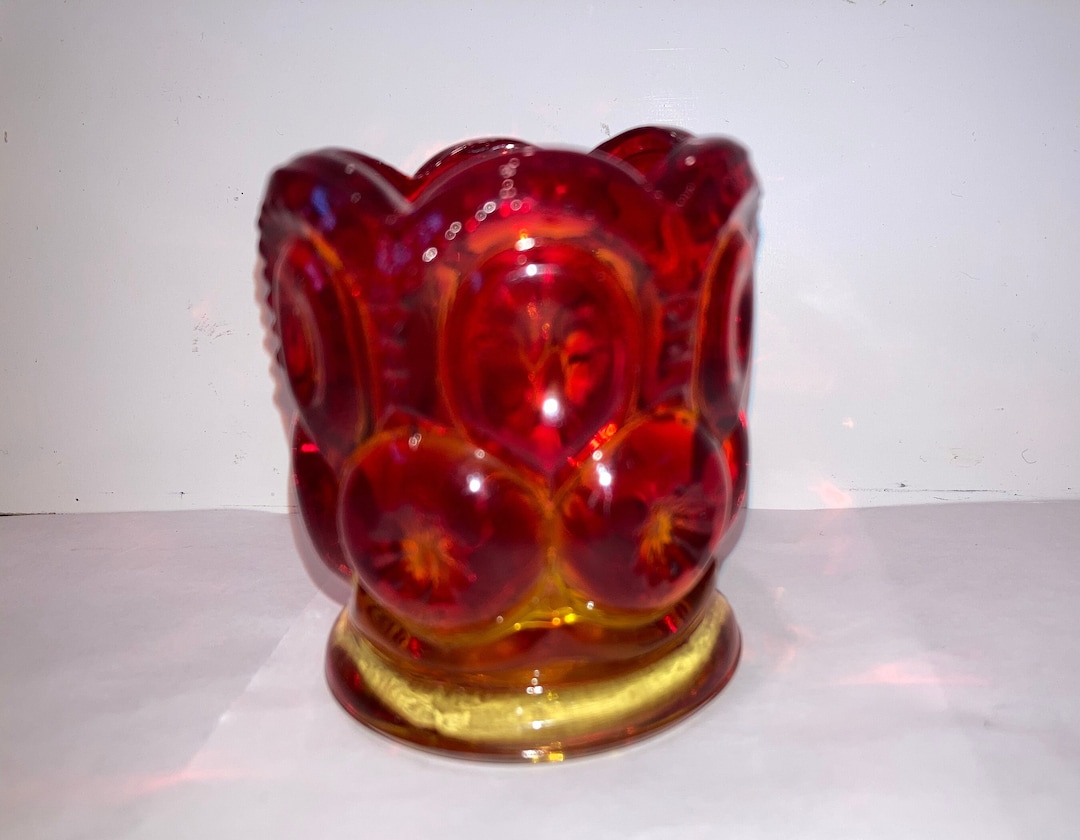 Vintage LE Smith Amberina Glass Toothpick, Moon and Stars Amber Red