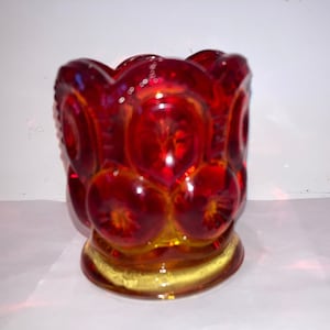 Vintage LE Smith Amberina Glass Toothpick, Moon and Stars Amber Red Glass Toothpick Holder, Red Gold Scalloped Top Toothpick Holder, Mint