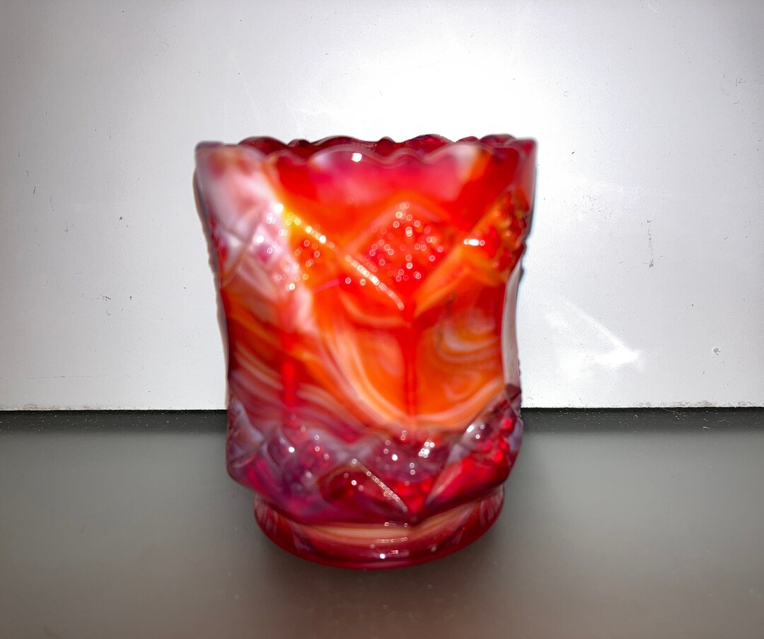 Vintage Imperial Slag Glass Toothpick, Imperial Orange White Slag Glass