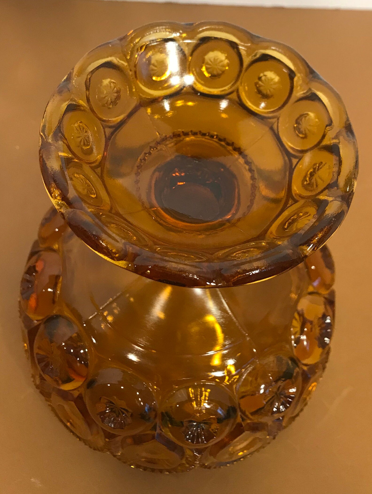 Vintage Depression Glass Amber Pedestal Bowl LE Smith Amber - Etsy