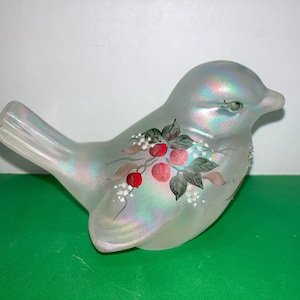 Fenton iridescent Bird Figure, Vintage Fenton Painted Cherries Bird, Fenton Iridescent Cherry Blossom Flowers, Fenton Signed Sparrow, Rare