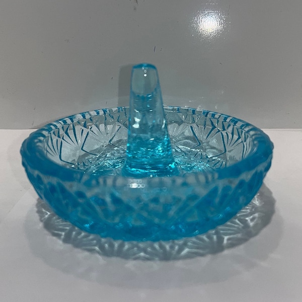 Vintage Fenton Turquoise Blue Ring Dish, Aqua Blue Fenton Ring Holder, Turquoise Blue Glass Ring Holder, Signed Fenton Ring Dish, Mint