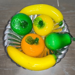 6 Piece Vintage Art Glass Fruit, Studio Art Glass Fruit Bowl, Faux Fruit Decor, Glass Apples, Glass Banana, Glass Orange, Glass Pear, Fruit