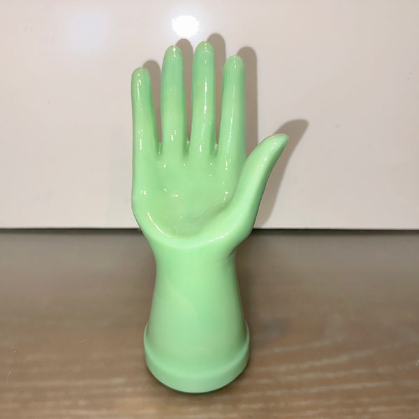 Vintage Green Jadeite Glass Hand, Vintage Jadeite 8" Hand Ring Display, Green Jadeite Glass Hand Jewelry Display, Mint