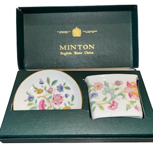 Vintage Minton Haddon Gift Set, Minton English Floral Trinket Dish, Minton Haddon Hall Toothpick Holder, Minton Dish, Old New Stock in Box