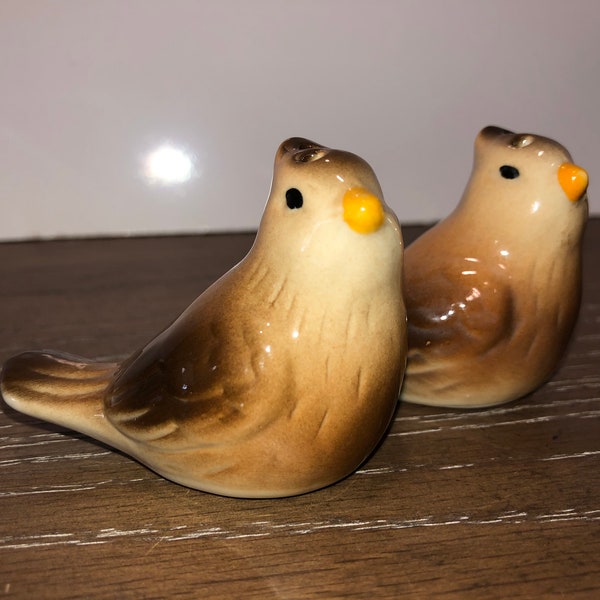 Pair or Vintage Brown Bird Salt Shakers, Bird Decor, Bird Salt Shakers, Brown Bird Salt Pepper