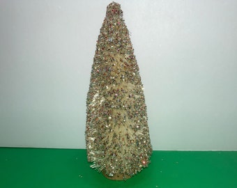 Natural Bottle Brush Tree, Natural Bottle Brush Multi Glitter Tree, Natural Christmas Bottle Brush Tree,  Vintage Rainbow Glitter Tree