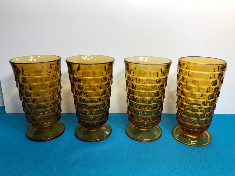 4 Vintage Indiana Whitehall Glasses Whitehall Colony Gold Etsy