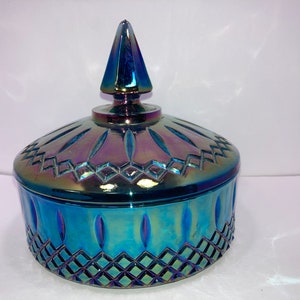 Vintage Indiana Princess Candy Dish, Blue Carnival Glass Candy Dish, Depression Glass Lidded Candy, Indiana Blue Covered Candy Dish, Mint