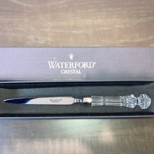 Abrecartas de cristal de plomo irlandés de Waterford, abrecartas de Lismore, abrecartas con mango de cristal de Waterford de 8", nuevo en caja, impecable