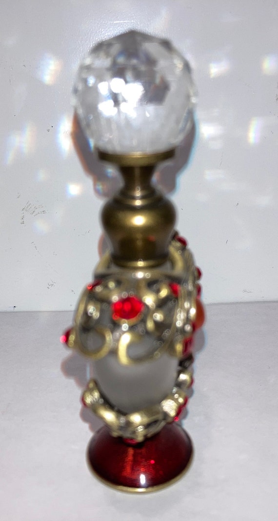 Red Rhinestone Heart Perfume Bottle, Red Jeweled … - image 3