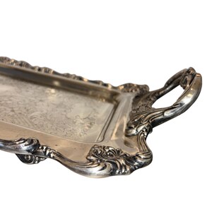 Internationell silverpläterad 25" Butlersbricka, W&S Victoria 240 Silver serveringsbricka, Silver Sandwich serveringsbricka, Silverfat med fot, SE bild 5