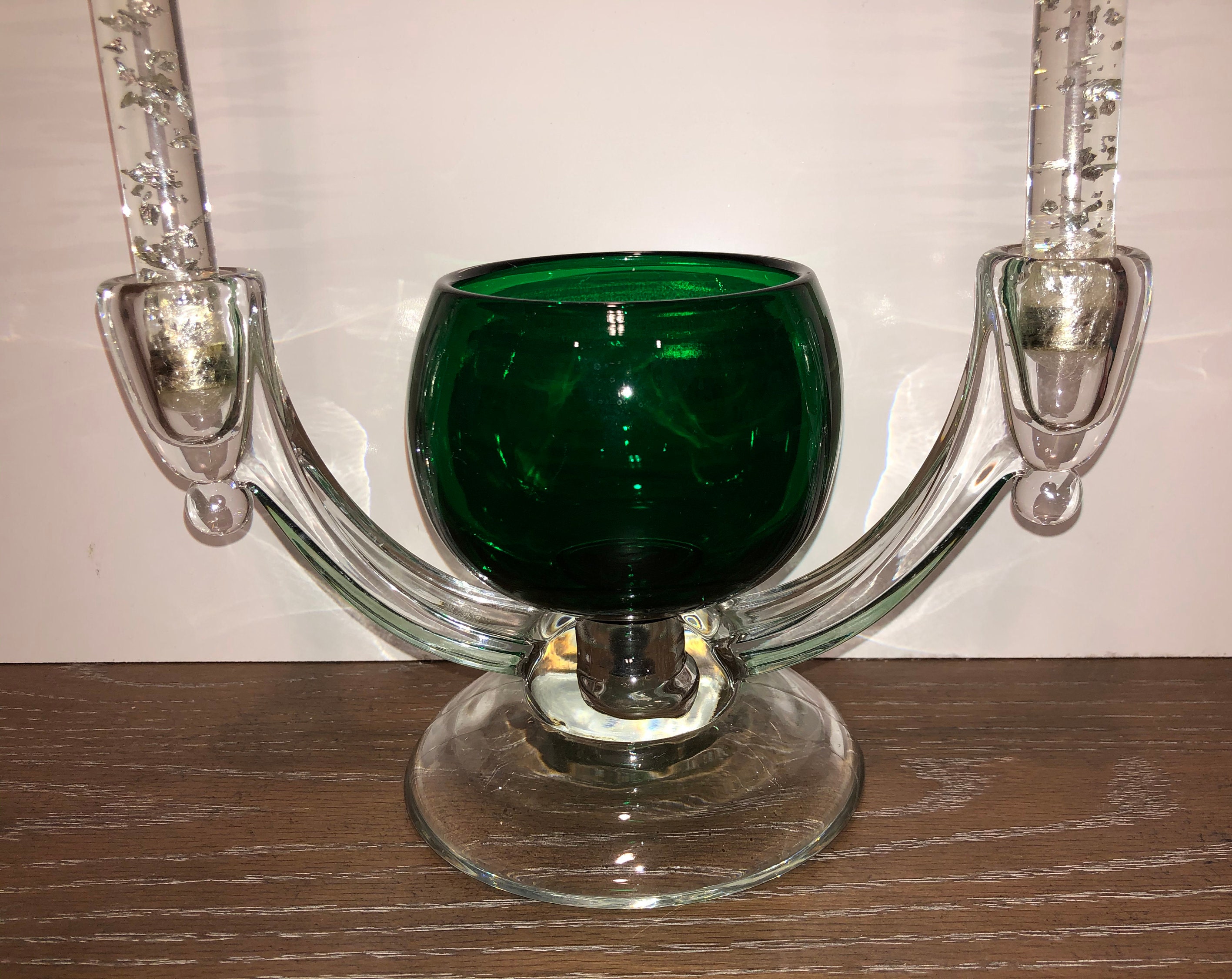 MCM Glass Emerald Green Vase Candle Holder Emerald Green Etsy