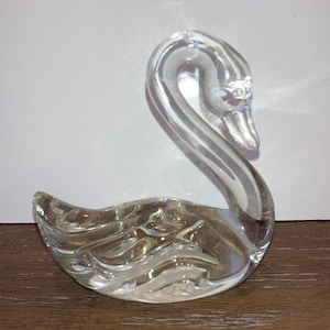 Fenton Clear Swan Figure, Vintage Signed Fenton Swan, Fenton Clear Glass Swan Figure