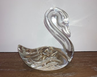 Fenton Clear Swan Figure, Vintage Signed Fenton Swan, Fenton Clear Glass Swan Figure