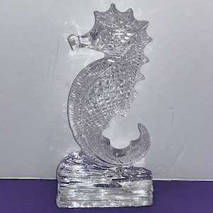 Vintage Waterford Kristall Seepferdchen Figur, Waterford 7 &quot;Seepferdchen Skulptur, Waterford Seepferdchen Quadratische Basis, großes Waterford Seepferdchen, Mint