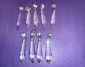 9 Sets of Antique Crystal Prisms, Antique crystals Lot, antique chandelier Prism, Linked replacement crystal, 3 Sizes Prisms