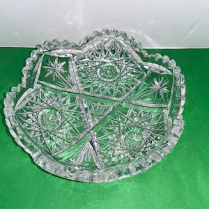 Antique American Brilliant Candy Dish, ABP Stars Cut Glass Dish, Hobstar 6&quot; Low Bowl, ABP Cut Glass Sawtooth Dish, Hobstar Scalloped Bowl
