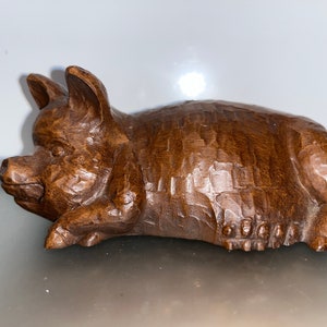 Vintage Red Mill Sow Pig, Vintage Hand Crafted Pig, Carved Resting Pig Figure, Signed Pig Sow Figure, Collectible Pigs, Mint