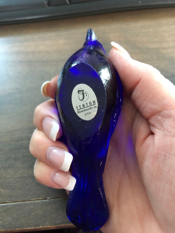 Fenton Cobalt Blue Jay Bird, Vintage Signed Fenton Glass