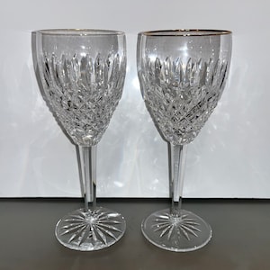 Pair of Waterford Castlemaine Gold Water Glass, Waterford Castlemaine Gold Rim Glass, Waterford Castlemaine 8&quot; Stemmed Water Glass, Mint