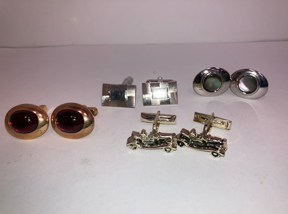 4 Pairs Mid Century Cuff links, Vintage Car Cuff … - image 1