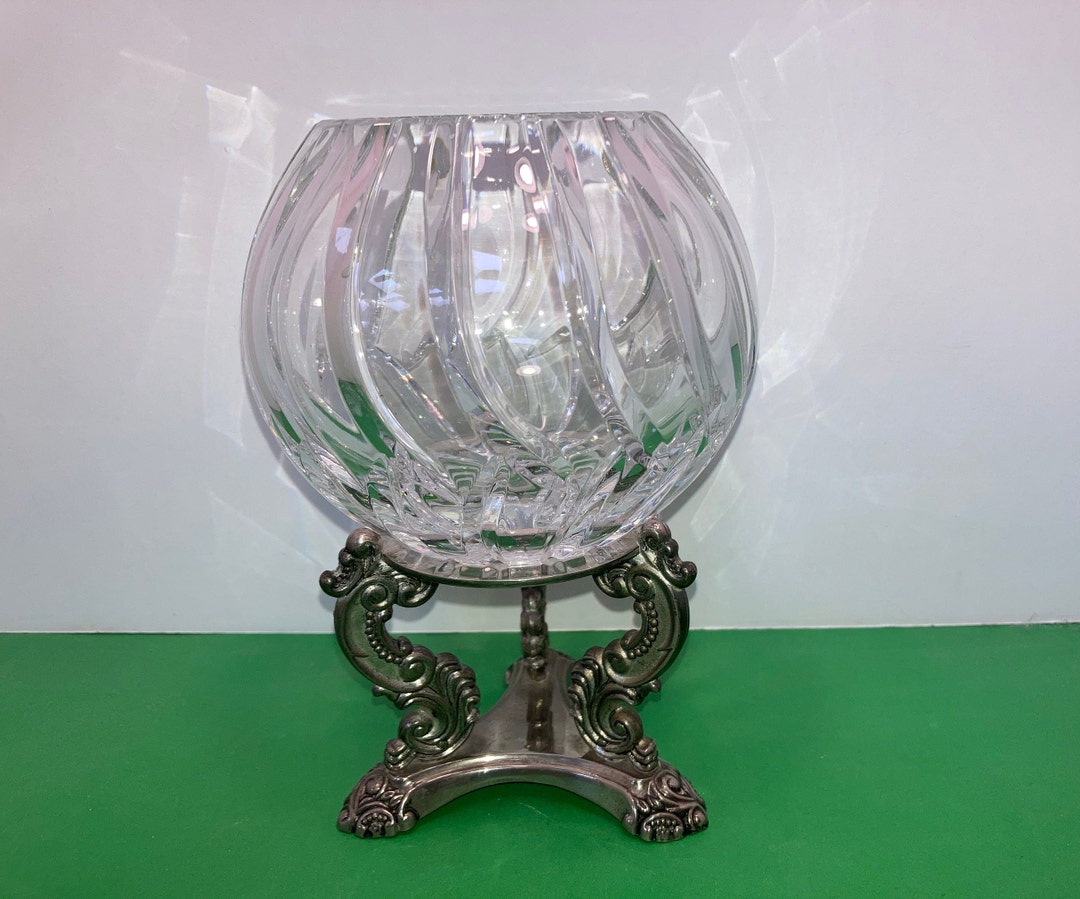 Godinger Rose Bowl on Stand, Crystal Rose Bowl, Godinger Crystal Candle
