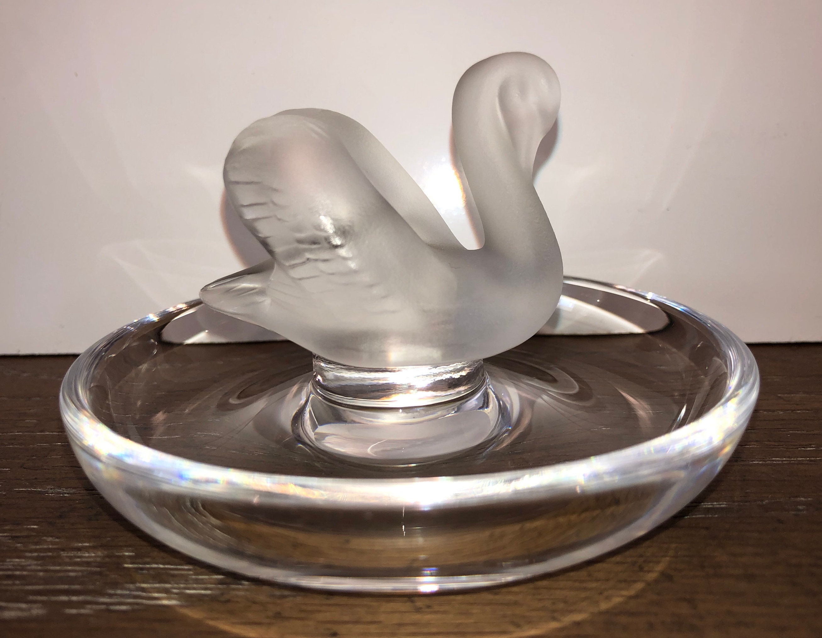 Lalique Swan Ring Bowl Dish Lalique Frosted Swan Signed Lalique