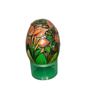 Handgefertigtes handbemaltes Holzei, Vintage Ei bemalte rosa Blumen, Cloisonné geprägte Blumen auf Ei, dekorative Eier