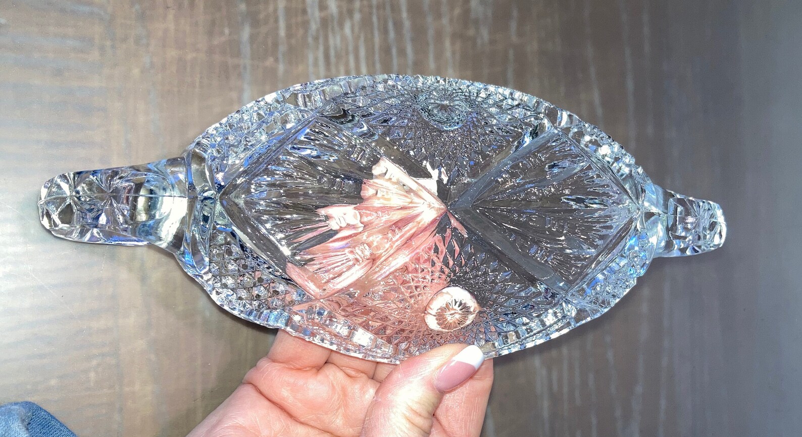 Vintage Cut Glass Nappy Pressed Glass Double Handle Nappy Etsy