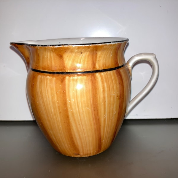 Vintage Czech Wood Grain Pitcher, Czechoslovakia Wood Grain Cream Pitcher, Czech Faux Wood Jug, Czech Painted Wood Design 4" Pitcher, Good