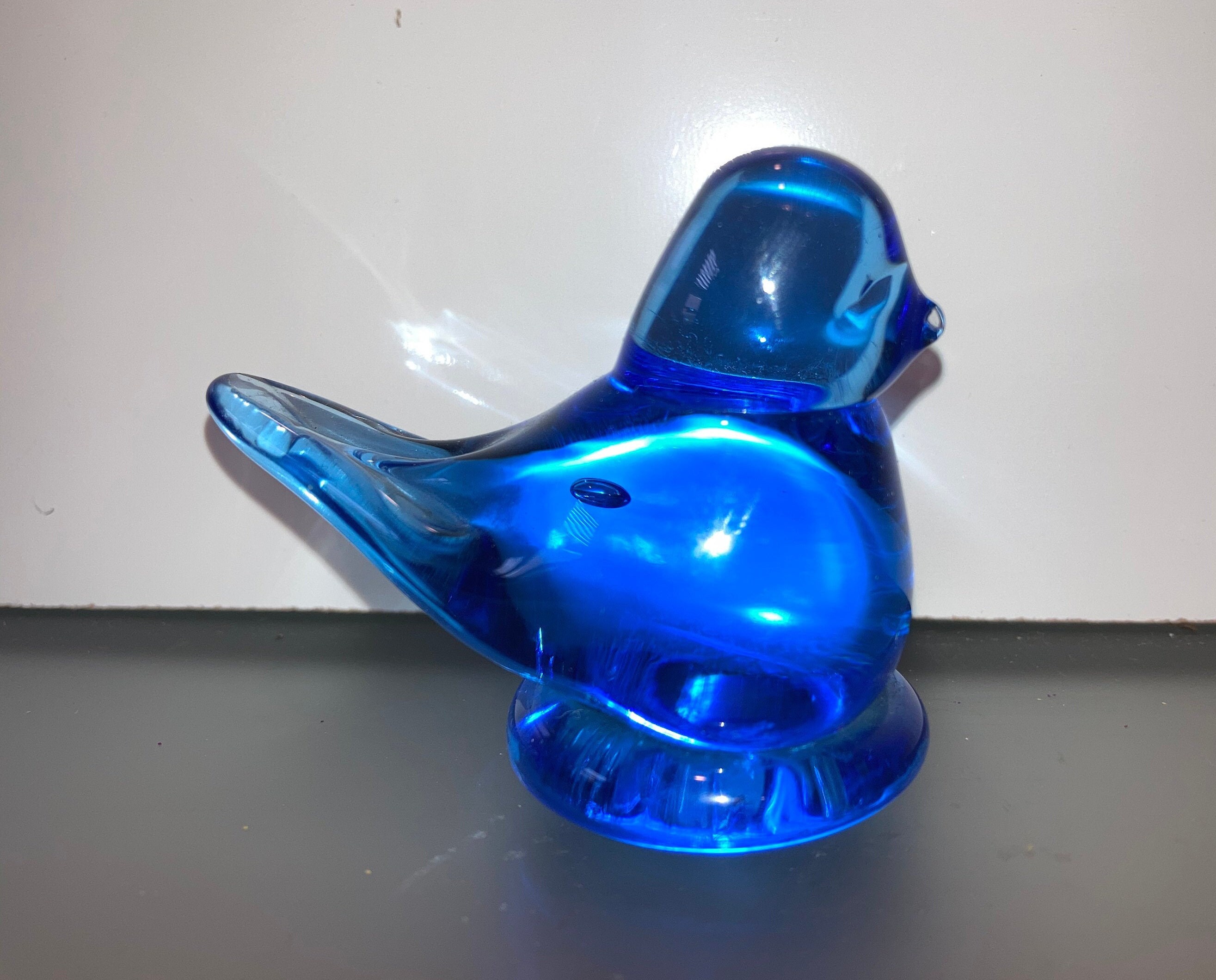 Ron Ray Turquoise Blue Glass Bluebird, Little Bird Figure, Vintage