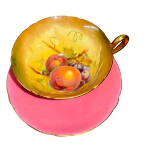 Vintage Shelley Orchard Tea Cup, Vintage Shelley Pink Footed Cup and Saucer, Shelley Pink Orchard Cup and Saucer, Shelley Fruit, Good