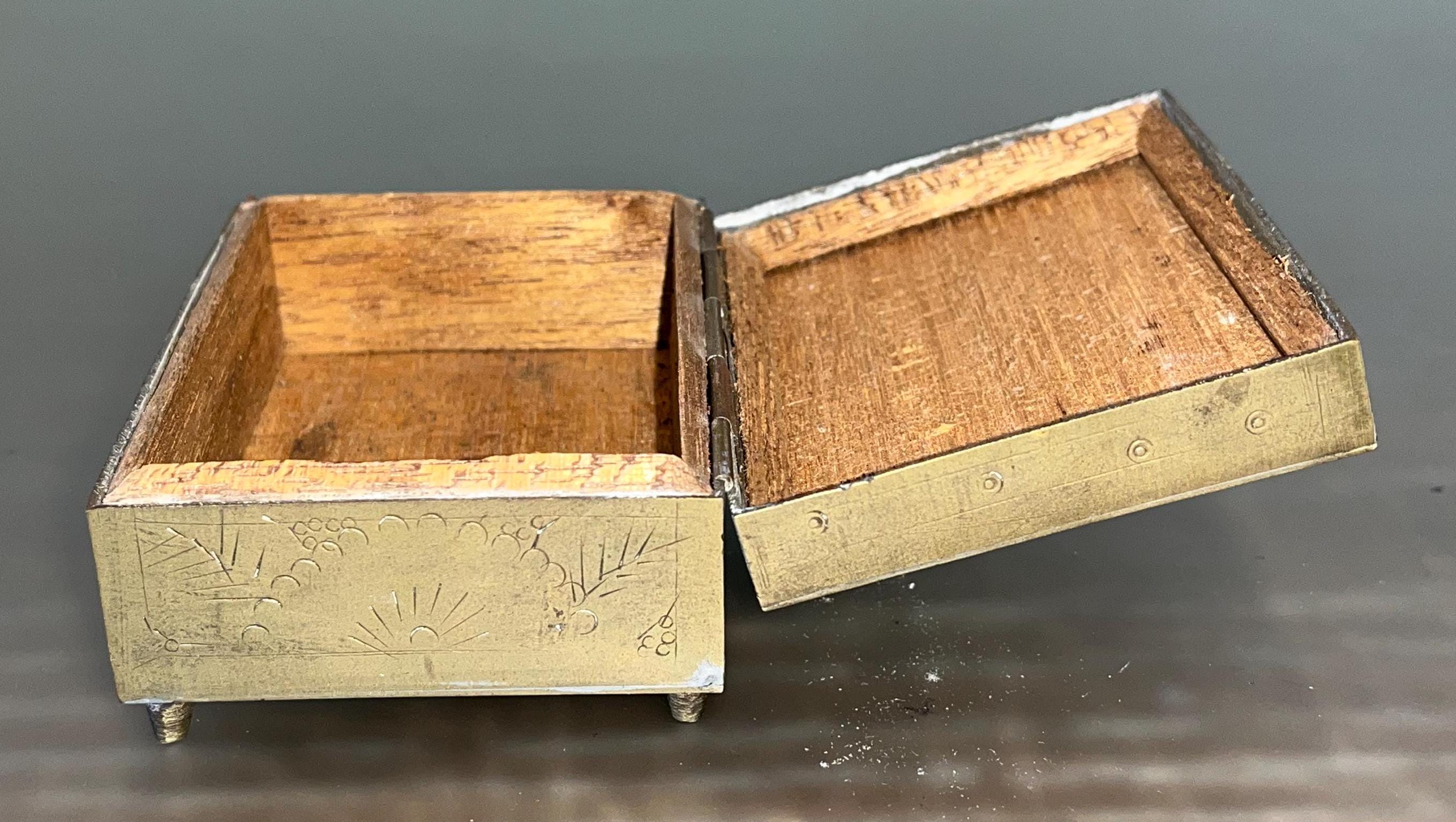 MCM Brass Footed Box, Brass Chinese Cigarette Box, Wood