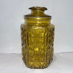 Vintage LE Smith Atterbury Canister, LE Smith Atterbury Gold Glass Jar, Mid Century LE Smith Gold Glass 9 1/2&quot; Canister, Mint
