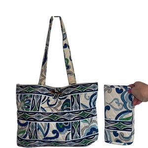 Vera Bradley Mediterranean White Purse, Vera Bradley Blue Purse with Eyeglass Case, 12&quot; Wide x 19&quot; Tall x 3&quot; Deep, Includes Eyeglass Case
