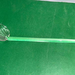 Vintage Glass Swizzle Scoop Stick, Mid Century Glass Shell Bar Stir Stick, Glass Shell Drink Scoop Spoon, Shell Tip Glass Spoon