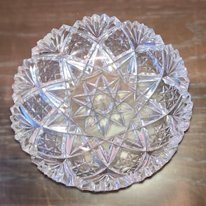 Antique American Brilliant Stars Candy Dish, ABP Stars Cut Glass Dish, Hobstar 5&quot; Low Bowl, ABP Cut Glass Fan Sawtooth Cuts, Good