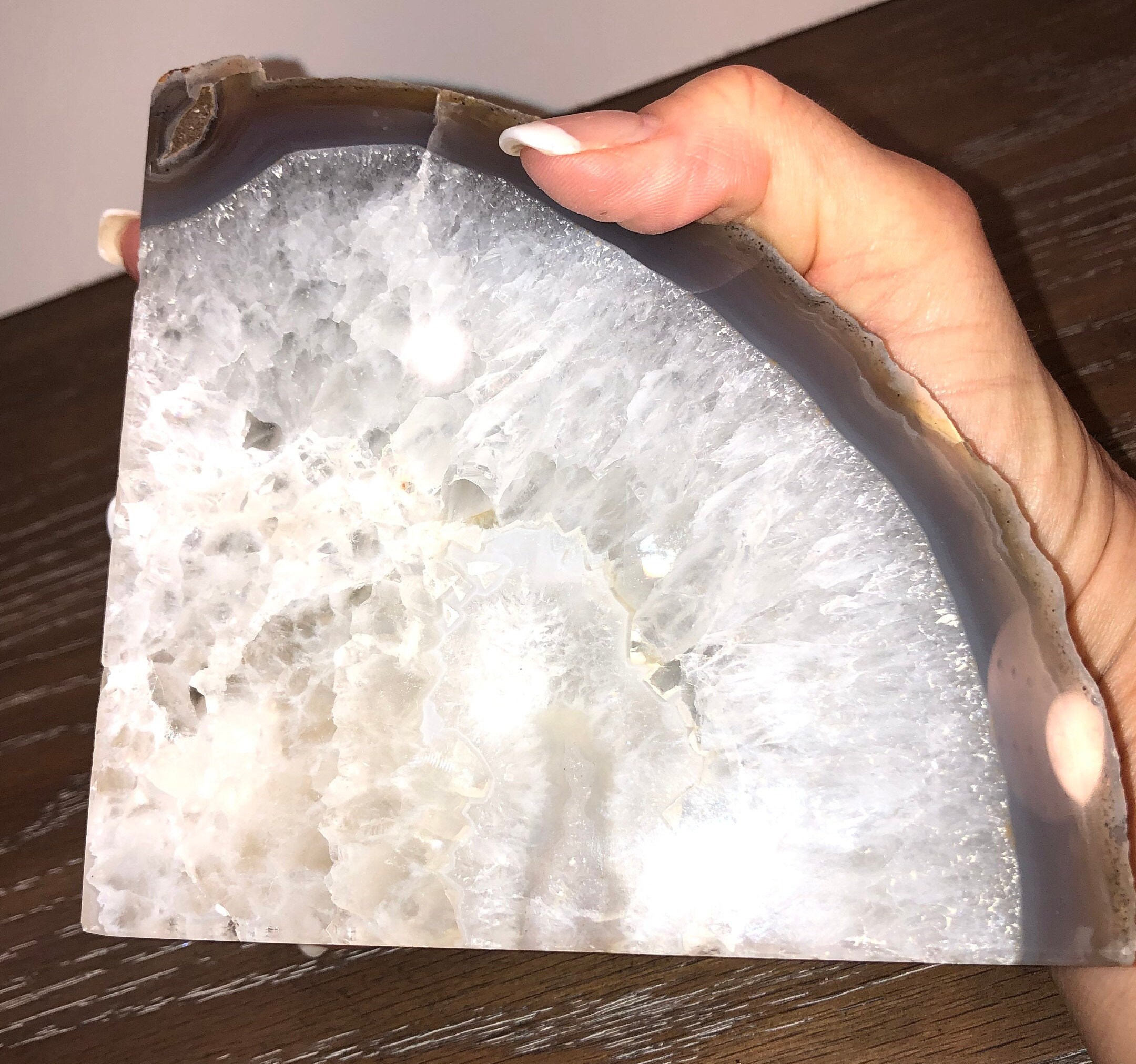 Polished Crystal Geode Bookend Vintage Polished Clear Quartz Etsy