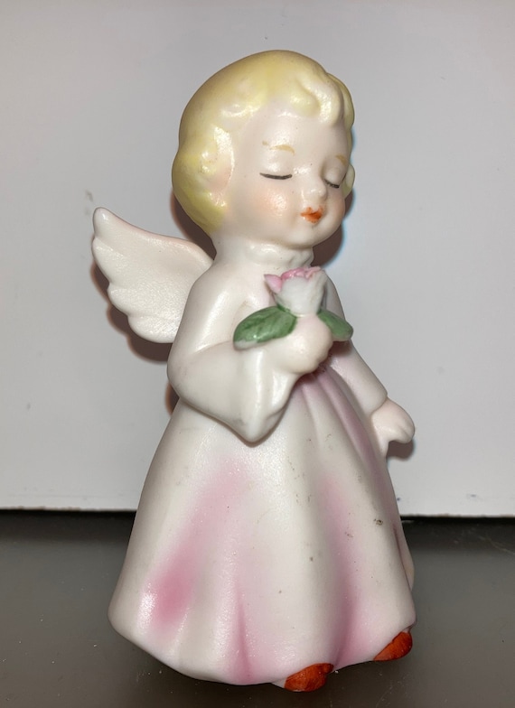 Vintage Japan Angel, Vintage Porcelain Angel Pink Roses, Schino