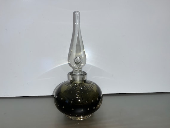 Mid Century Bullicante Cased Perfume Bottle, Vintage Murano Bullicante 9" Bubble Perfume Bottle, Clear Smoke Cased Perfume Stopper, Mint
