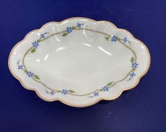 Antique Limoges Cornflower Relish Dish, Haviland Limoges Blue Flower Side Dish, Painted Blue Flowers Relish, Limoges Lanternier Relish Bowl