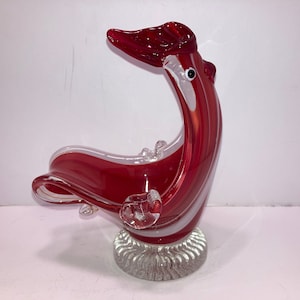 Murano Glass Rooster Candy, Red White Ribbon Glass Rooster, Italian Glass Chicken Candy Dish, Rooster Applied Glass, Glass Rooster Mint