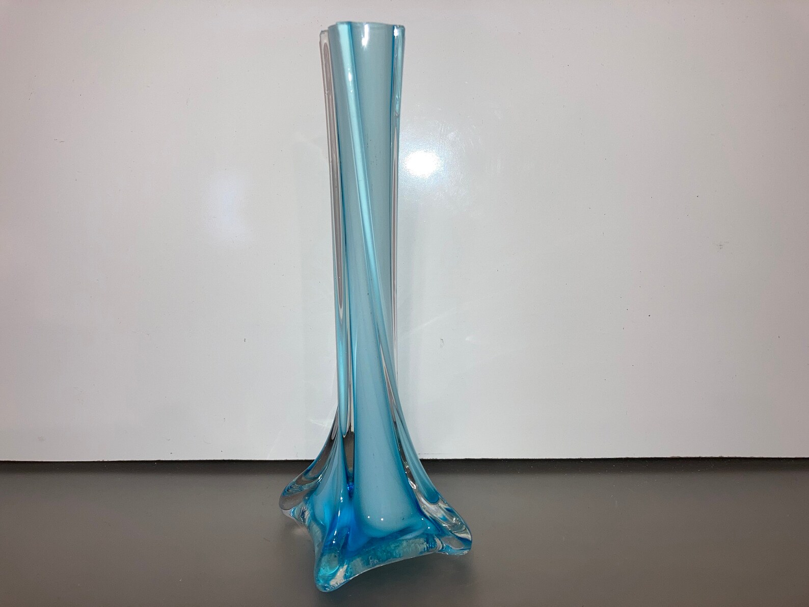 Vintage Turquoise White Clear Vase Blue Clear Glass Long Stem Etsy